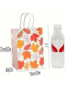 4/8/12 حقيبة هدايا خريفية قابلة لإعادة الاستخدام - حقيبة ورق كرافت مع أنماط أوراق القيقب والقرع، تغليف هدايا موسمي وديكور عيد الحصاد، حقيبة تسوق لمراكز التسوق، حقيبة هدايا حلوى من الورق الكرافت مطبوع عليها أوراق القيقب - متعدد الألوان - مشاهدة 4
