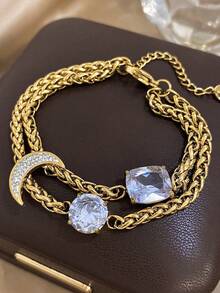 1 Vòng tay chuỗi thiên thể sang trọng dành cho nữ, mắt xích hai lớp bằng thép không gỉ mạ vàng 18K với mặt trăng lưỡi liềm và đá Cubic Zirconia cắt nhiều lớp, Quà tặng Ngày của Mẹ, Quà tặng giáo viên, Quà tặng tốt nghiệp, Trang sức xếp chồng bãi biển mùa hè Bohemia, Bộ trang sức nhiều lớp thanh lịch cho du lịch, ngày lễ, Phụ kiện tiệc tùng hàng ngày, Trang sức vàng cho nữ - Nhiều màu - Xem 3