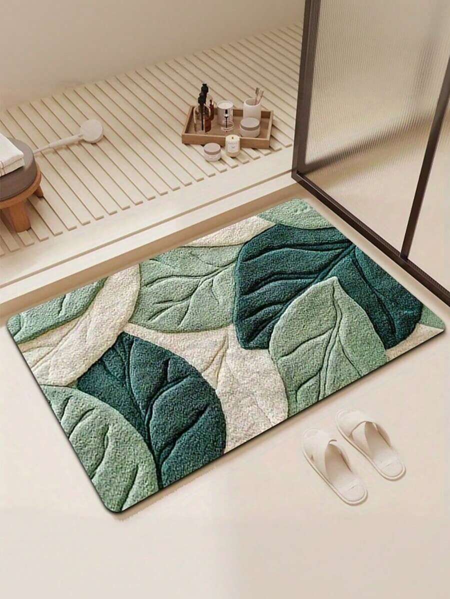1pc Nordic Style Palm Leaf Entrance Mat, Non-Slip Absorbent Foyer Rug, Square Carpet For Indoor Entryway, Doormat, Bathroom, Laundry Room, Shower, Sink, Party, WashableChristmas Decor