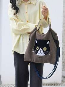 新款卡通猫刺绣大容量斜挎包，女士时尚手提包 - 彩色 - 查看 8