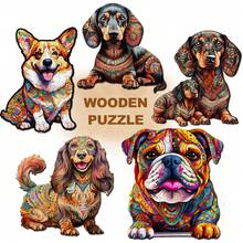 Dachshund/Corgi/Bulldog - Wooden Jigsaw Puzzle, Asymmetrical Animal Shaped Wooden Puzzle Toy, Party Game Gift, Decorative Art, Tabletop Magic Puzzle, Unique Children's Educational Puzzle, Birthday Gift, Wooden Puzzle For Kids, Back To School Gift, Christmas Gift - Multicolor - View 2