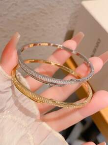 1 件时尚精致的方晶锆石简约设计奢华百搭女士珠宝，适合日常佩戴 - 時尚手鐲 - 查看 4