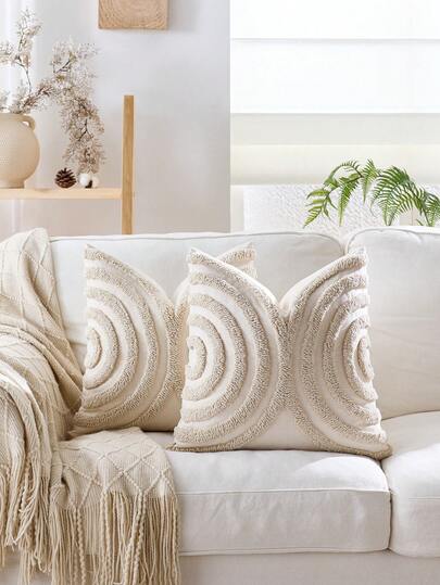 1pc/2pcs Beige Boho Throw Pillow Covers 45X45cm, Woven Tufted Decorative Pillowcases With Tassels Bohemian Cushion Covers For Couch Sofa Car Bedroom Living Room,Fall Decor,Autumn Decor,Room Decor