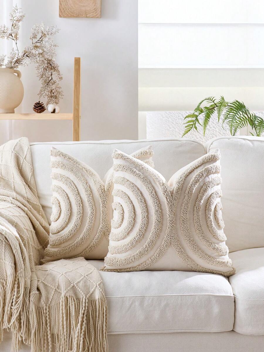 1pc/2pcs Beige Boho Throw Pillow Covers 45X45cm, Woven Tufted Decorative Pillowcases With Tassels Bohemian Cushion Covers For Couch Sofa Car Bedroom Living Room,Fall Decor,Autumn Decor,Room Decor - White - View 1