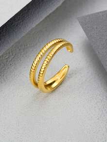 MONALLY 1pc Minimalist Adjustable Stainless Steel Ring, Elegant Design Party Accessory Gift For Women - Yellow Gold - View 2