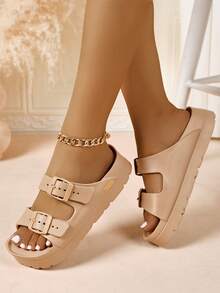 Dép sandal đế dày thời trang mới cho nữ, chất liệu EVA nhẹ, thoải mái, mềm mại, bền, quai đôi có thể điều chỉnh, dùng ở nhà, tiệc tùng, đi biển, đi làm, chống sốc - màu nâu - Xem 5