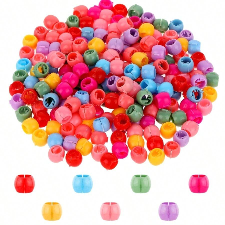 D200Pcs Rainbow Mini Hair Beads Plastic Hair Clips Braid Clips Cute Hair Decorations For Girls Women Hair Accories 5001 - 豐富多彩的 - 查看 1