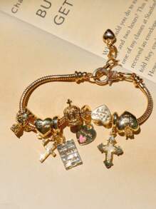 1pc Y2K Charm Bracelet, 1pc Vintage Street Fashion Cross Charm Bracelet, 1pc Cross & Heart Charm Bracelet