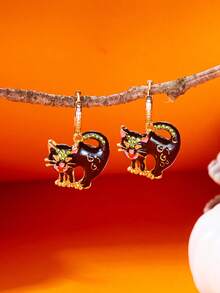 1 对万圣节节日水钻猫耳环，适合节日佩戴，最佳礼物选择 [水钻颜色随机]