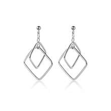 925 Sterling Silver Hypoallergenic Square Cubic Zirconia Stud Earrings, Geometric Design Earrings, Fashionable & Elegant, Suitable As Birthday Gift