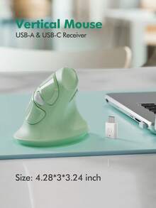 فأرة لاسلكية مزدوجة الاستقبال Usb و Type C، فأرة لاسلكية عمودية مريحة، فأرة مكتب لاسلكية، فأرة مصممة، فأرة لاسلكية ذات المستقبلين الأخضر