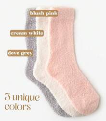 Calcetines de Nube Ultra-Luxe Cálidos y Acogedores para Mujeres y Hombres - Calcetines de Dormir de Tela Súper Suave y Lujosa - Gris paloma/blanco crema/rosa rubor - Ver 3