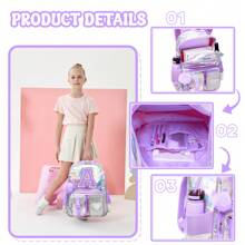 Backpack For Girls Purple Love Printed Letter Backpack For Primary School Return To School(The Size And Font Of The Letters Are Random)