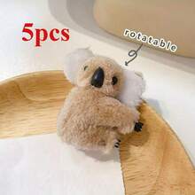 1/2/5pcs Cute Koala Fluffy Plush Hair Clips, Fashionable Minimalist Animal Print Rectangular Hair Accessories Suitable For Backpacks, Office, Body Decoration Fall Winter Claw Clip For Vacation Outfits Woman Flower Hair Clip Summer - Multicolor - View 18