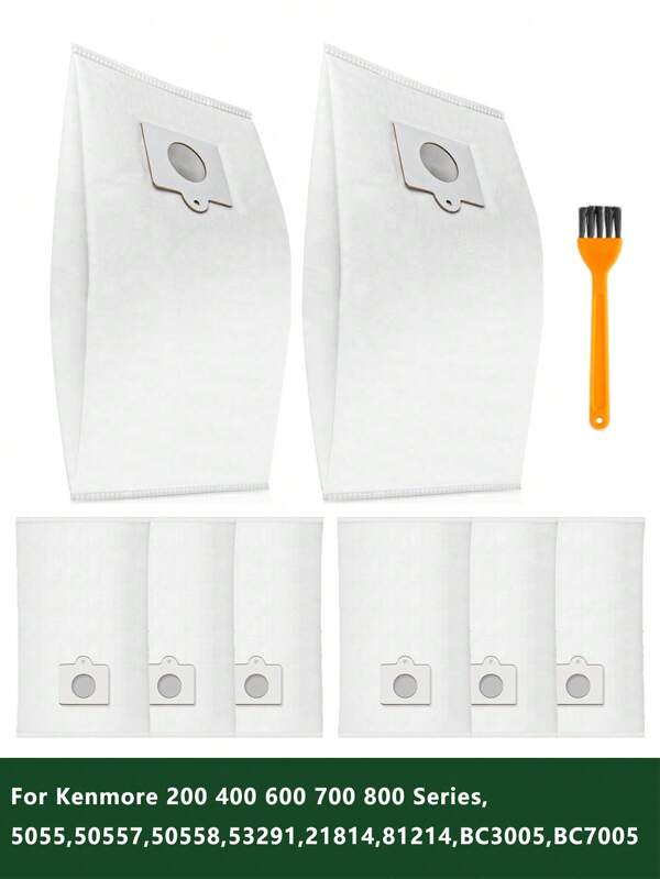 Kenmore Vacuum Bags Compatible With Kenmore Type Q/C, Ultrasonic Seal Reinforced Replacement For Canister Models Kenmore 200,400,600,700,800 Series, 5055,50557,50558,53291,21814,81214,BC3005,BC7005 Cleaner Bags,Dust Bags,With Small Brush