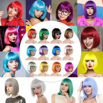 Color Student Synthetic Wig BOB0 Short Bob Head Wig Multi-Color Role-Playing Costume Wig Daily Party Hair Piece Suitable For Women And Girls Party Supplies Dress Up Student Head Short Wig Factory Wholesale