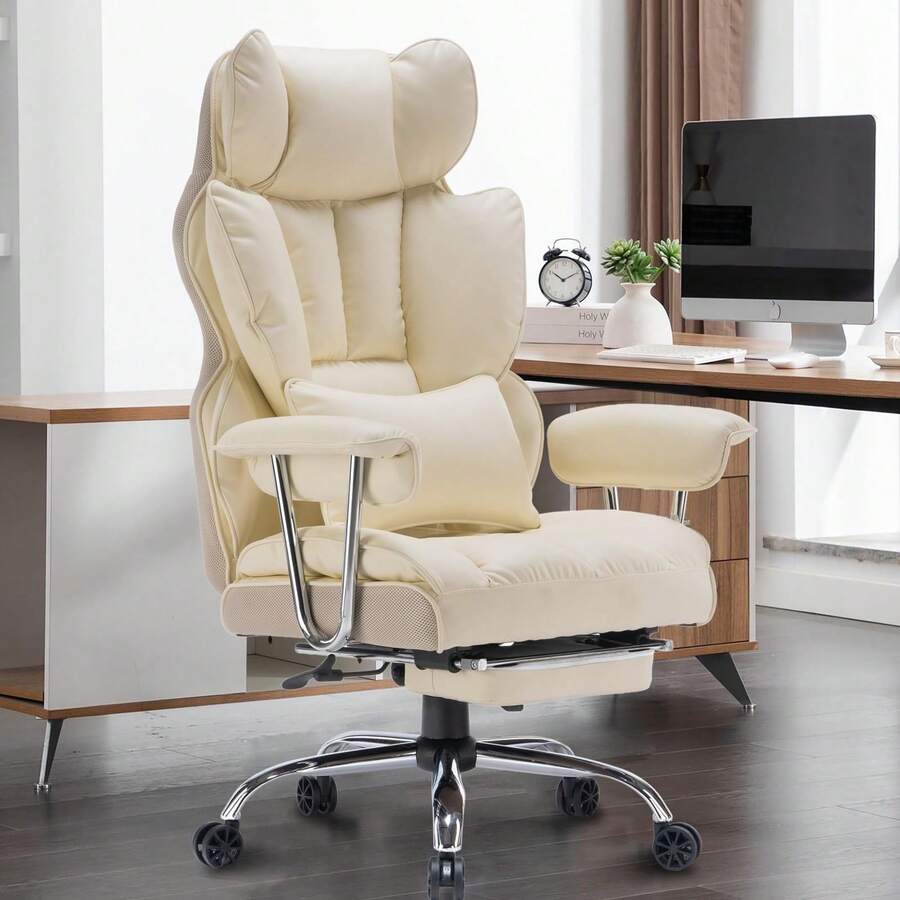 Silla Oficina Reclinable Con Reposapierna - Beis - Ver 1