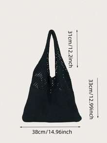 Hollow Crochet Bag, Large Capacity Shopping Bag, Women's Woven Shoulder Bag - Black - View 10