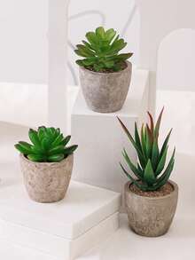 3 件人造多肉植物带花盆，人造植物，桌面装饰，绿色装饰，工厂定制，多年生装饰，四季装饰，学校宿舍办公室装饰，户外派对活动节日生日派对装饰，家居酒店餐厅客厅卧室婚宴厨房花园装饰，春夏装饰 - 綠色 - 查看 2