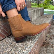 Botin Vaquero De Piel Nubuck Camel Suela De Cuero Para Hombre Bota De Piel Cafe Cowboy Playa Boda Fiesta Exterior Botas De Cuero Botines Cafe Miel - Camel - Ver 9