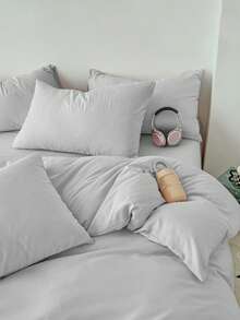 1 套柔软透气的灰色床上用品（1 个羽绒被套 + 2 个枕套），可机洗，适合所有季节 - 淺灰色 - 查看 4