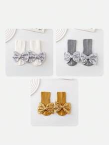 Wrenababy 女童百搭舒适袜子，可爱蝴蝶结设计公主风格防滑圆点抓地袜，适合幼儿和婴儿，适合春秋季