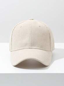 Mũ lưỡi trai nhung kẻ màu trơn tối giản, thích hợp cho mùa xuân, thu và đông, kiểu dáng unisex. - Màu be - Xem 2