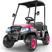 24V 4-Seater Kids Electric Golf Cart, 4WD Ride-On Car With Remote, Awning, Suspension & Music Features, Best Gift For Christmas - Pink - View 1