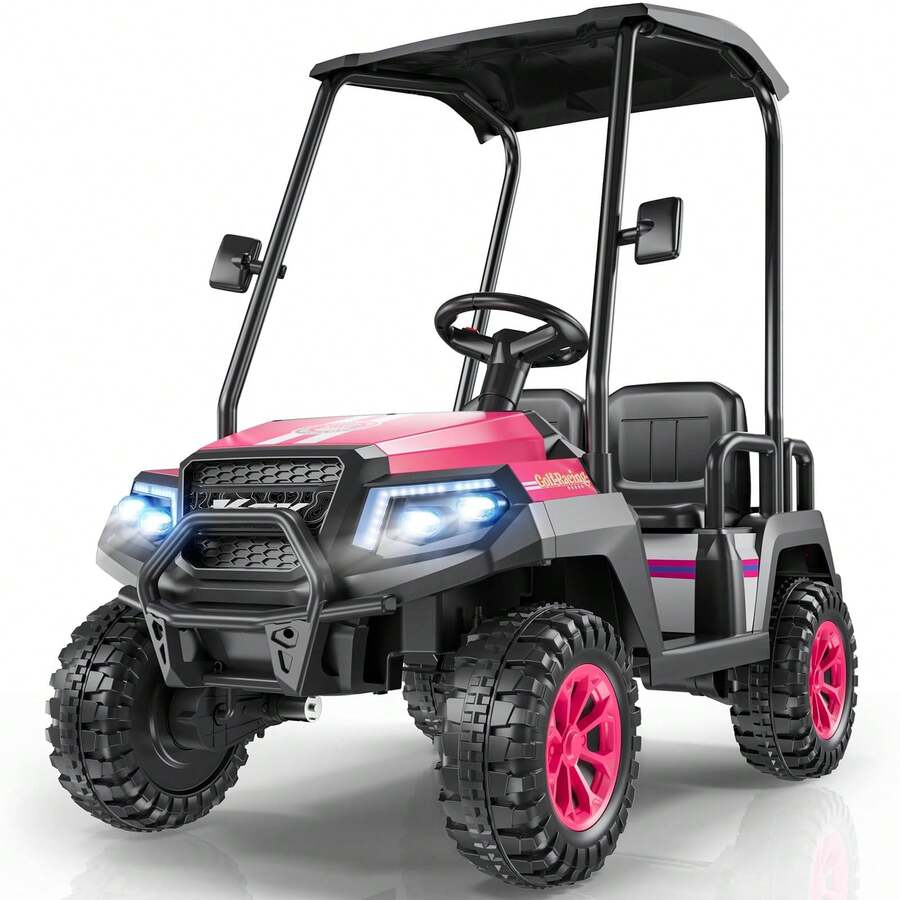 24V 4-Seater Kids Electric Golf Cart, 4WD Ride-On Car With Remote, Awning, Suspension & Music Features, Best Gift For Christmas - Pink - View 1