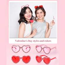 Heart-Shaped Frameless Crystal Decorated Eyeglasses, Fashion Brand Sparkling Crystal, Women's Fashionable Oversized Heart-Shaped Candy Color Beach Eyeglasses, Suitable For Masquerade Ball, Party, Holiday - Multicolor - View 11