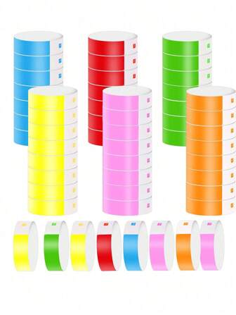 100 piezas/Set Pulseras de neón, pulseras de papel impermeables para eventos, bandas de muñeca de colores para fiestas, pulseras de papel para eventos, fiestas, conciertos, festivales de música y ferias
