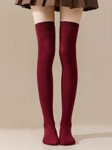 1 Pair Women Over Knee Socks, Cosplay Anime Character Uniform, Japanese Style Striped & Solid Thigh-High Stockings