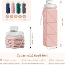 Collapsible Water Bottles, Portable Lightweight Reusable Leak-Proof  Silicone Foldable Water Bottle For Travel Hiking Camping Gym Outdoor Activities Sports,Detachable For Dishwasher,9744248