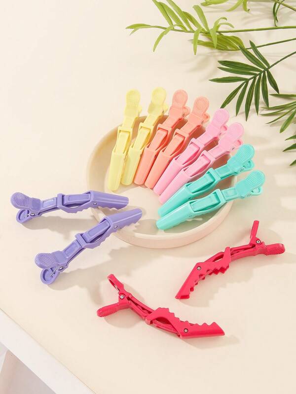 12 Pieces Salon Professional Hair Clips, Styling Hair Clips - Wide Teeth And Double Hinge Design - Professional Hair Salon Quality Alligator Styling Partition Clips, Alligator Hair Clips, Curved Hair Clips, Hair Accessories, Solid Color Rectangular Alligator Hair Clips Hair Accessories - Elegant, Fashionable, Sweet Women's Daily Wear Hair Accessories,, Claw Clips, Hair Claws, Clips For Hair, Hair Slide, Hair Barrettes