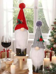 1 件红酒瓶套，圣诞装饰，创意无脸娃娃针织森林老人酒瓶套，餐厅装饰，酒瓶套