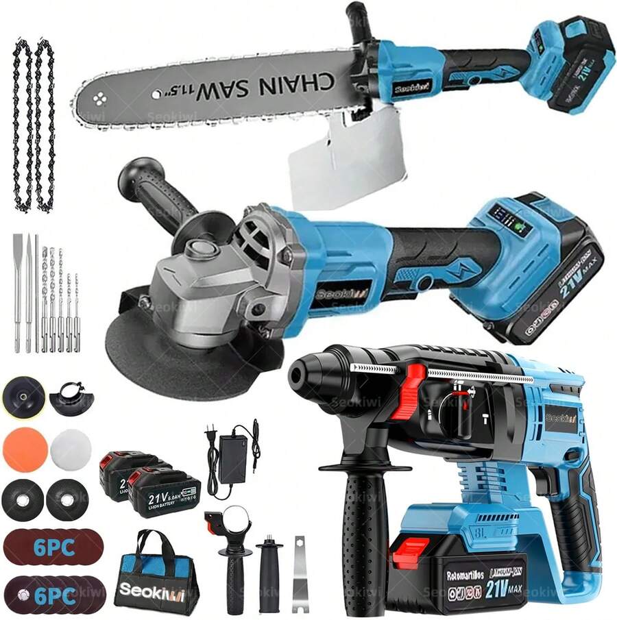 Seokiwi Kit Rotomartillo Y Esmeriladora Angular Inalámbrica - Azul - Ver 1