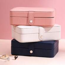 1 件奢华仿皮双层珠宝收纳盒，带安全锁 - 柔软内衬便携式耳环、项链、戒指盒 - 现代桌面展示，适合家庭或办公室，珠宝盒旅行必需品旅行配件旅行包度假返校学校用品珠宝盒 - 彩色 - 查看 6