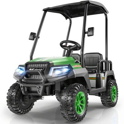 24V 4-Seater Kids Electric Golf Cart, 4WD Ride-On Car With Remote, Awning, Suspension & Music Features, Best Gift For Christmas