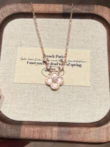 1 mặt dây chuyền hình cỏ bốn lá đính đá Zirconia, món quà trang sức tinh tế dành cho nữ (Không hộp và nhẫn) - Nhiều màu - Xem 5