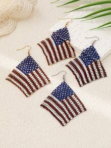 1 par de pendientes clásicos y elegantes con diseño de bandera estadounidense, adecuados para el Día de la Independencia, el Día de los Veteranos, uso diario, festivales y fiestas