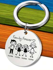 1Pc Personalized Stainless Steel Family Name Keychain,Custom Round Pendant With "Family Forever" Design, Engraved Name Option For Loved Ones, Simple Style Gift For Families,For Man Women Customized Names Round Pendant Keychain Pet Accessories Gift Stainless Steel Jewelry Couple Gifts,Customized Valentine's Day Gifts, Birthday Gifts, Anniversary Gifts