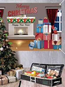 1pc PE Packaging Paper Storage Box, Christmas Gift Wrapping Paper Storage Bag With Pockets, Holiday Decor Under Bed Organizer - PE Material - View 2