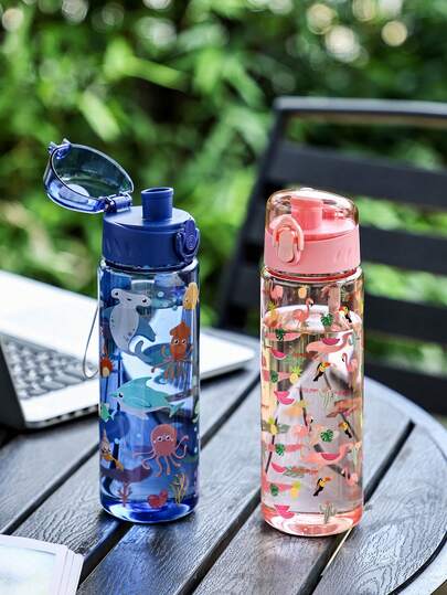 4色可选！1个600毫升狮子、独角兽卡通水瓶，幼儿防溢幼儿园饮水杯，大容量便携式防漏儿童运动水瓶杯