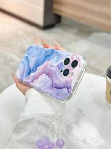 Correa de pulsera desmontable con textura de mármol púrpura y borde ondulado pintado en crema, apta para fundas de 14/15 Pro Max, 16 Pro Max, 13, 16, 15 XR, 7, 8, 16 Pro Max, 13, 15 Pro Max, 12 Pro Max, 13 Pro Max, 14 Pro Max, 13, 14, 11, 12 Pro, 11 Pro, 12 Pro Max, XS, XR, 7/8 Plus, S2, A14, A15, A16, A26, S24, S25