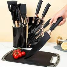 19pcs Kitchen Utensil & Knife Set – Midnight Gold Edition, Luxury Non-Stick Kitchen Utensil Set - Black - View 4