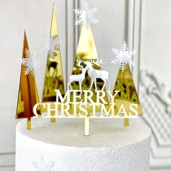 1pc/3pcs,Christmas Cake Topper, Merry Christmas Cake Insert, Reindeer Snowflake Party Cake Decoration Christmas Christmas Decorations Christmas Pajamas Christmas Gifts Christmas Decor