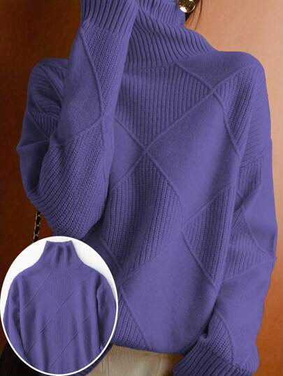 Plus Size Solid Color Turtleneck Long Sleeve Sweater, Autumn/Winter