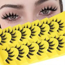 DManga Lashes Natural Eyelashes Spiky False Eyelashes Invisible Band 3D Cat Eye Lashes Wispy Fake Lashes Cosplay Anime Lashes 7 Pairs Pack Asian Doll Lashes Clear Band By5001 - 黑色 - 查看 2