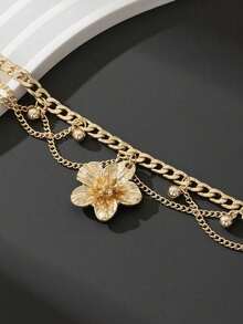 1pc Vacation Style Line & Tassel Golden Flower Pendant Multilayer Anklet For Women - 1 Cái - Xem 4