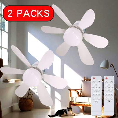 2pcs E27 Silent Ceiling Fan With Dimmable LED Light And Remote Control - Suitable For Bedroom, Kitchen, Living Room And Balcony